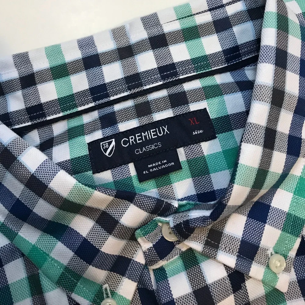 Cremieux Classics Mens XL Green Navy Gingham Check Long Sleeve Button Down Shirt
